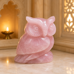 ROSE QUARTZ OWL (LOVE STONE) SIZE: 2.5 - 3 INCHES, 150 GMS