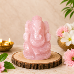 ROSE QUARTZ CRYSTAL GANESH JI (LOVE STONE) SIZE: 2 INCHES, 80-100 GMS