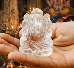 CLEAR QUARTZ CRYSTAL GANESH JI (STONE OF POWER) SIZE: 2 INCHES, 60-80 GMS