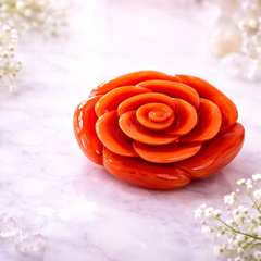 RED CARNELIAN CRYSTAL FLOWER (STONE OF MOTIVATION AND COURAGE) SIZE: 2 INCHES, 80-90 GMS