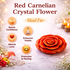 RED CARNELIAN CRYSTAL FLOWER (STONE OF MOTIVATION AND COURAGE) SIZE: 2 INCHES, 80-90 GMS