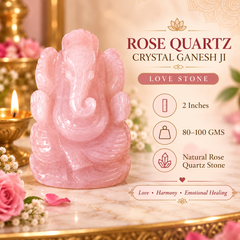 ROSE QUARTZ CRYSTAL GANESH JI (LOVE STONE) SIZE: 2 INCHES, 80-100 GMS
