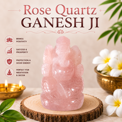 ROSE QUARTZ CRYSTAL GANESH JI (LOVE STONE) SIZE: 2 INCHES, 80-100 GMS
