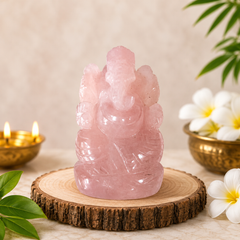 ROSE QUARTZ CRYSTAL GANESH JI (LOVE STONE) SIZE: 2 INCHES, 80-100 GMS