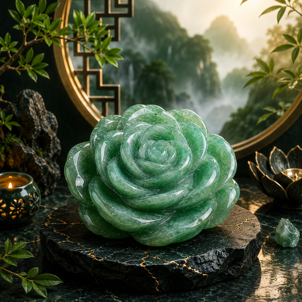 GREEN AVENTURINE CRYSTAL FLOWER (STONE OF OPPORTUNITY) SIZE: 2 INCHES, 70-80 GMS