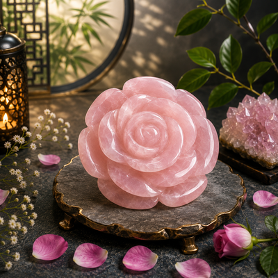 ROSE QUARTZ CRYSTAL FLOWER (LOVE STONE) SIZE: 2 INCHES, 80-100 GMS