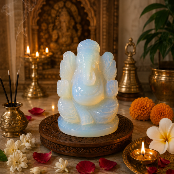 OPALITE CRYSTAL GANESH JI (MOON STONE)  SIZE: 2 INCHES, 90-100 GMS