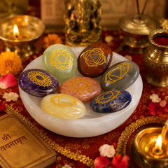 MANIFESTATION BOWL  COMBO: QUARTZ BOWL AND 7 CHAKRA BALANCE CRYSTALS