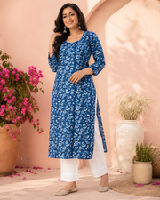Cotton Indigo Blue Top & Bottom Set