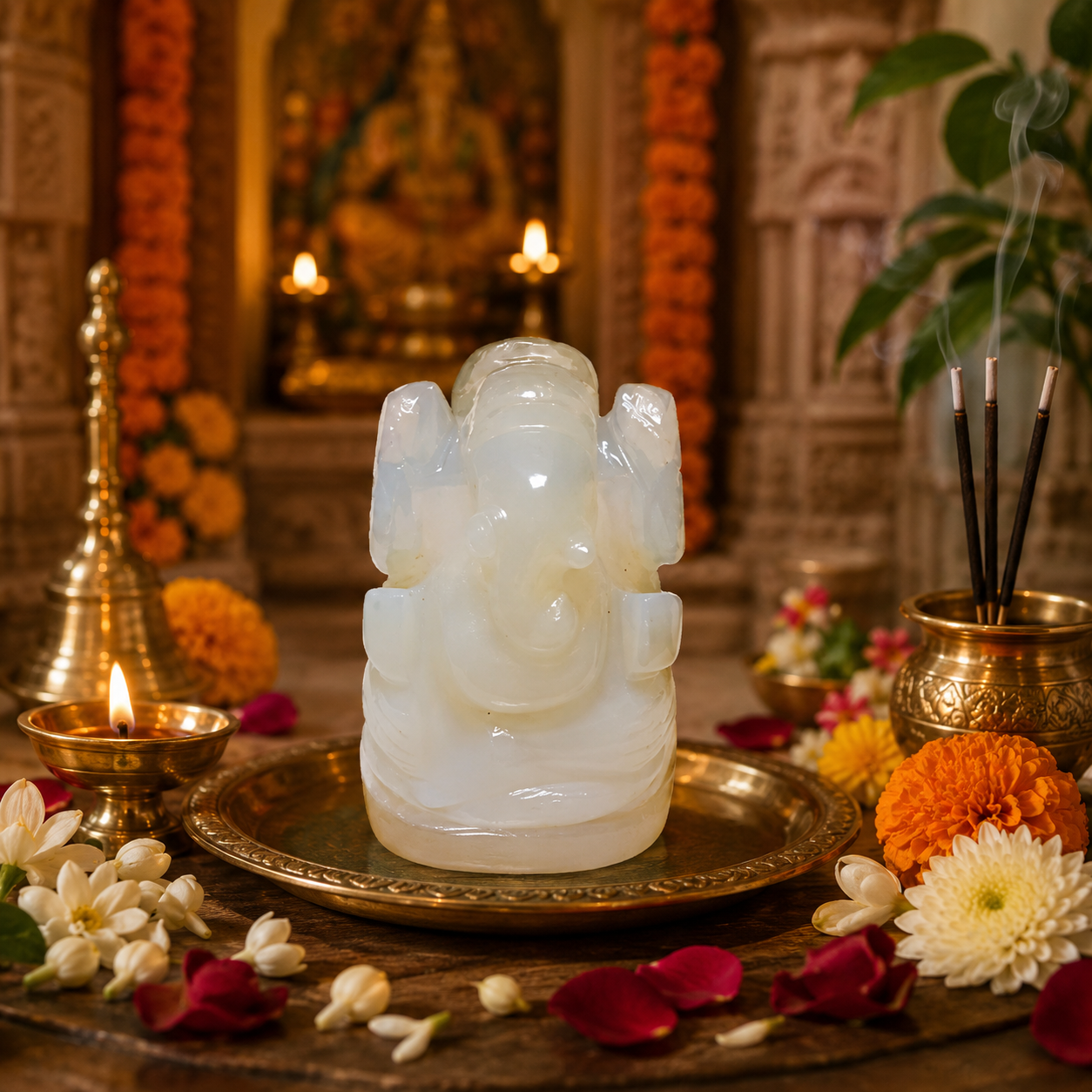 OPALITE CRYSTAL GANESH JI (MOON STONE)  SIZE: 2 INCHES, 90-100 GMS