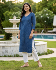 Indigo Blue Bagru Printed Top Bottom Set
