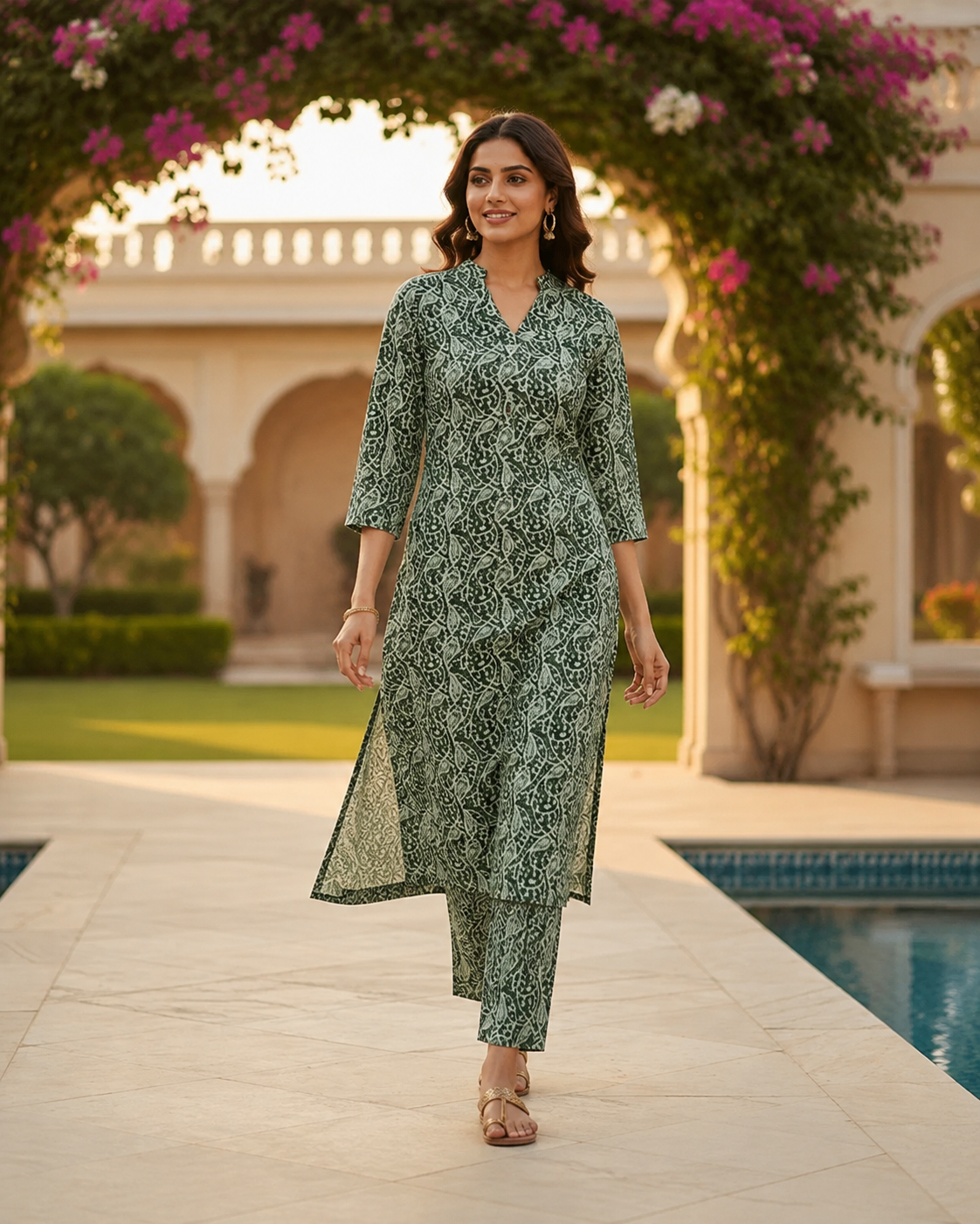 Green Cotton Top & Bottom Set