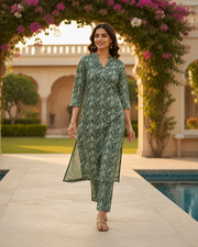 Green Cotton Top & Bottom Set