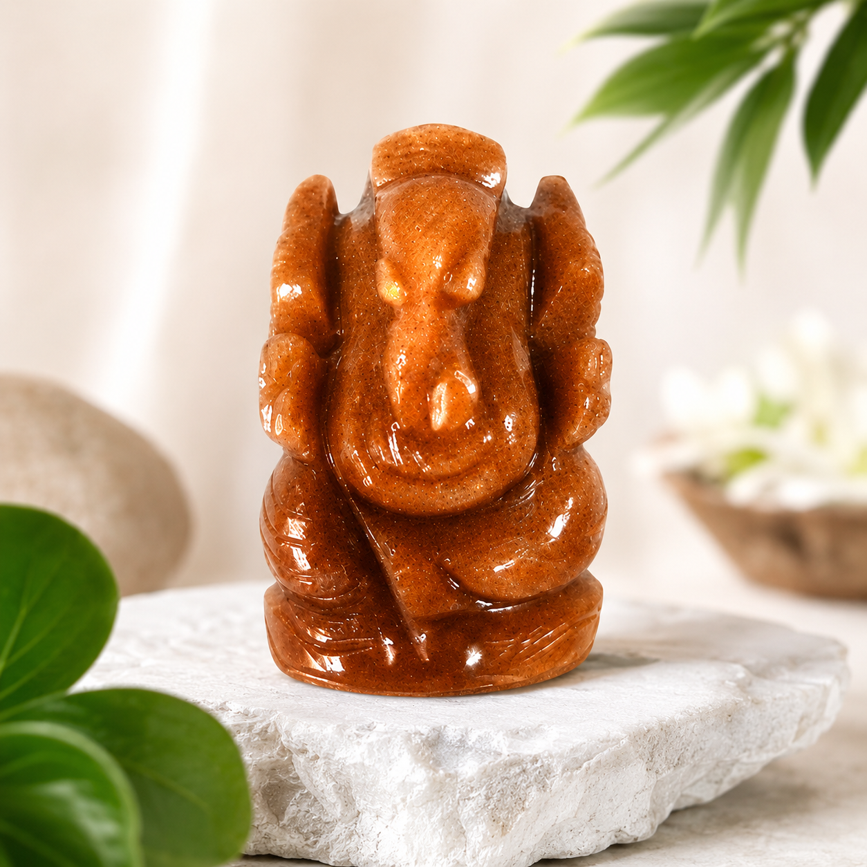 RED CARNELIAN CRYSTAL GANESH JI (STONE OF MOTIVATION AND COURAGE) SIZE: 2 INCHES, 80-90 GMS