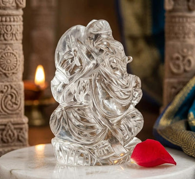 CLEAR QUARTZ CRYSTAL GANESH JI (STONE OF POWER) SIZE: 2 INCHES, 60-80 GMS