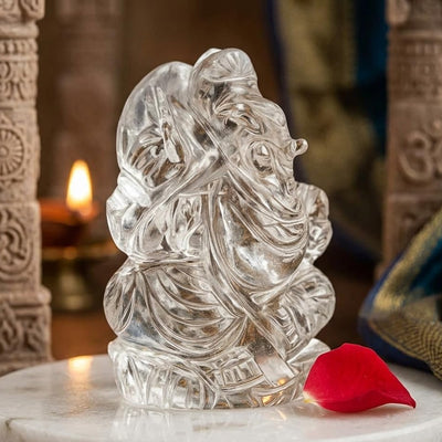 CLEAR QUARTZ CRYSTAL GANESH JI (STONE OF POWER) SIZE: 2 INCHES, 60-80 GMS