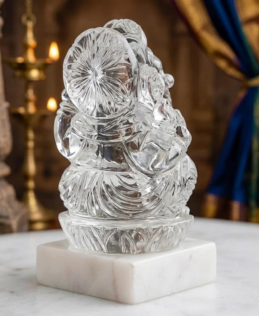 CLEAR QUARTZ CRYSTAL GANESH JI (STONE OF POWER) SIZE: 2 INCHES, 60-80 GMS