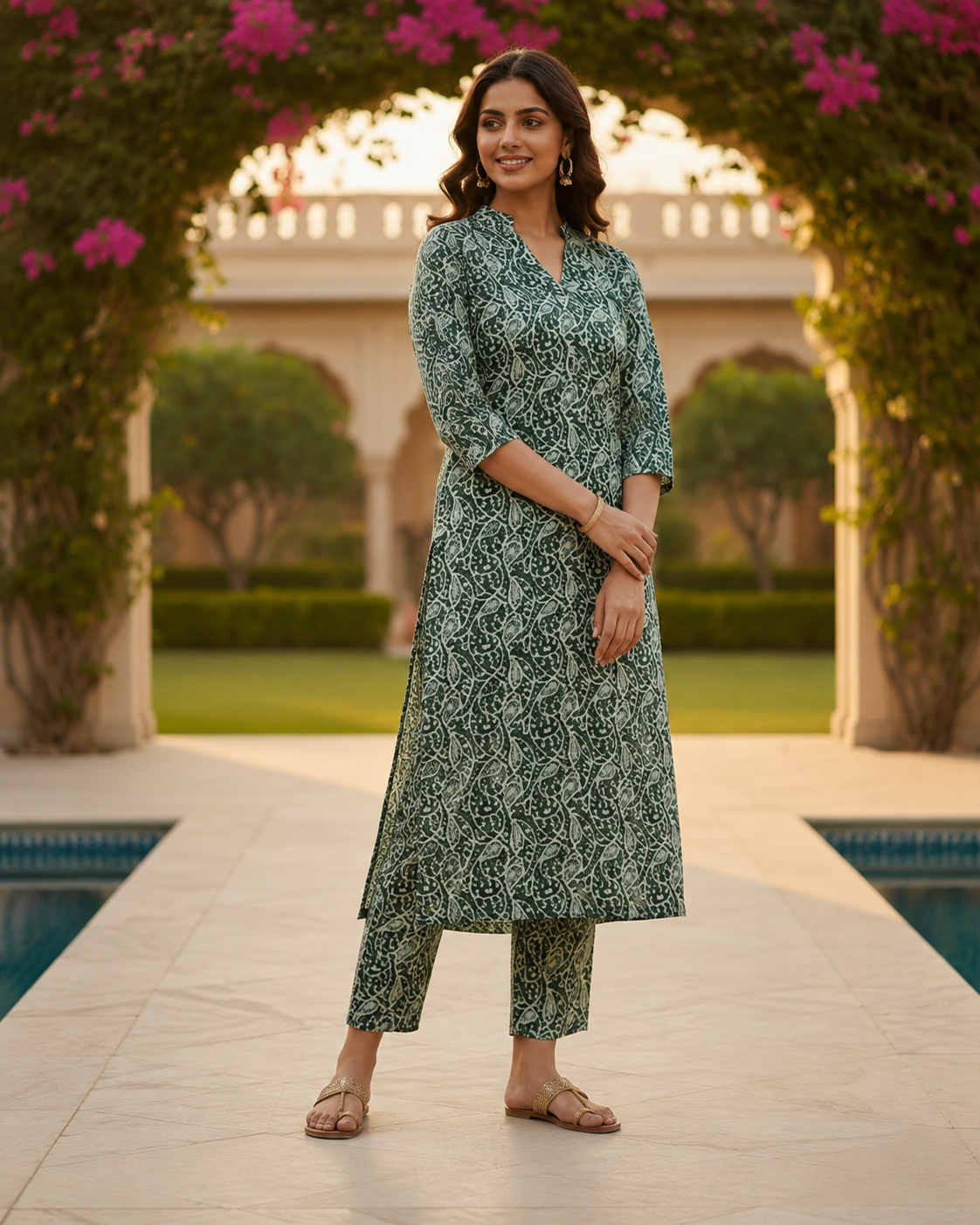 Green Cotton Top & Bottom Set