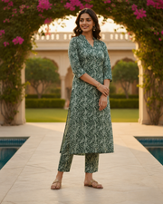 Green Cotton Top & Bottom Set