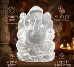 CLEAR QUARTZ CRYSTAL GANESH JI (STONE OF POWER) SIZE: 2 INCHES, 60-80 GMS
