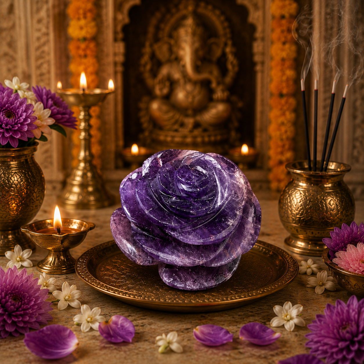 AMETHYST CRYSTAL FLOWER (STONE OF PROTECTION) SIZE: 2 INCHES, 70-80 GMS