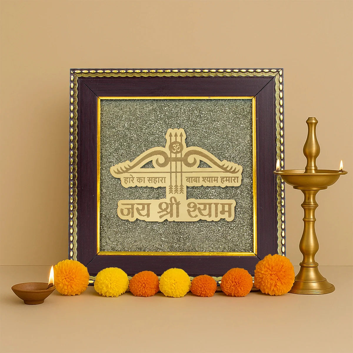 KHATU JI JAI SHREE SHYAM RAW PYRITE FRAME (7.5 X 7.5 INCHES)