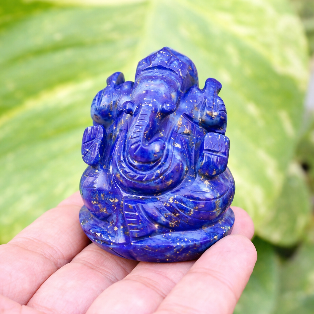 LAPIS LAZULI CRYSTAL GANESH JI (STONE OF GOD) SIZE: 2 INCHES, 75-100 GMS