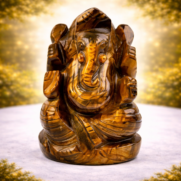 TIGER EYE CRYSTAL GANESH JI (STONE OF BUSINESS) SIZE: 2 INCHES, 50-80 GMS