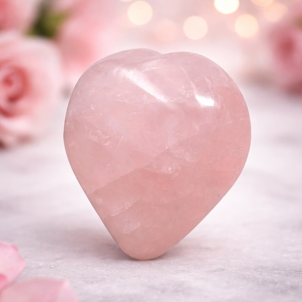 ROSE QUARTZ CRYSTAL HEART (LOVE STONE) SIZE: 2 INCHES, 80-100 GMS