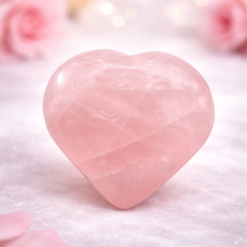 ROSE QUARTZ CRYSTAL HEART (LOVE STONE) SIZE: 2 INCHES, 80-100 GMS