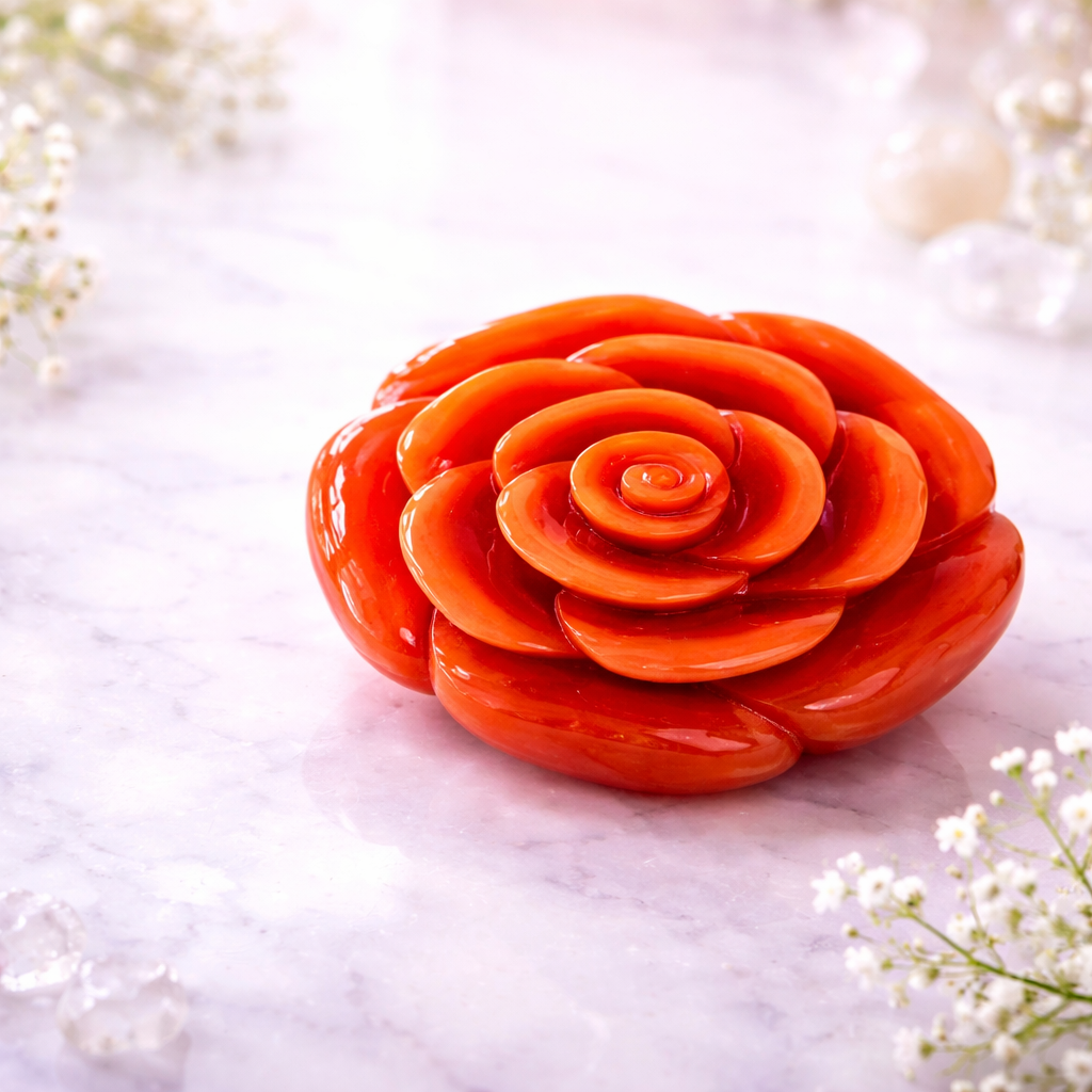 RED CARNELIAN CRYSTAL FLOWER  (STONE OF MOTIVATION AND COURAGE) SIZE: 2 INCHES, 80-90 GMS