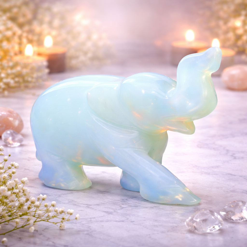 OPALITE CRYSTAL ELEPHANT (MOON STONE)  SIZE: 2 INCHES, 90-100 GMS