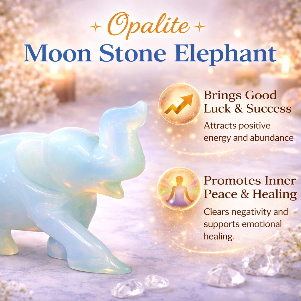 OPALITE CRYSTAL ELEPHANT (MOON STONE)  SIZE: 2 INCHES, 90-100 GMS