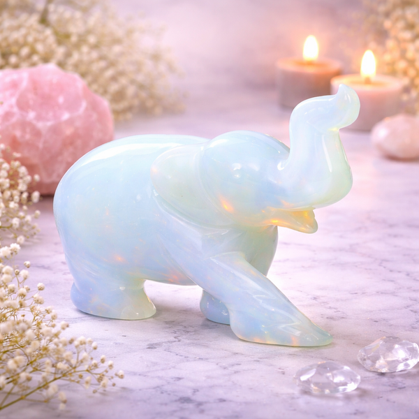 OPALITE CRYSTAL ELEPHANT (MOON STONE)  SIZE: 2 INCHES, 90-100 GMS