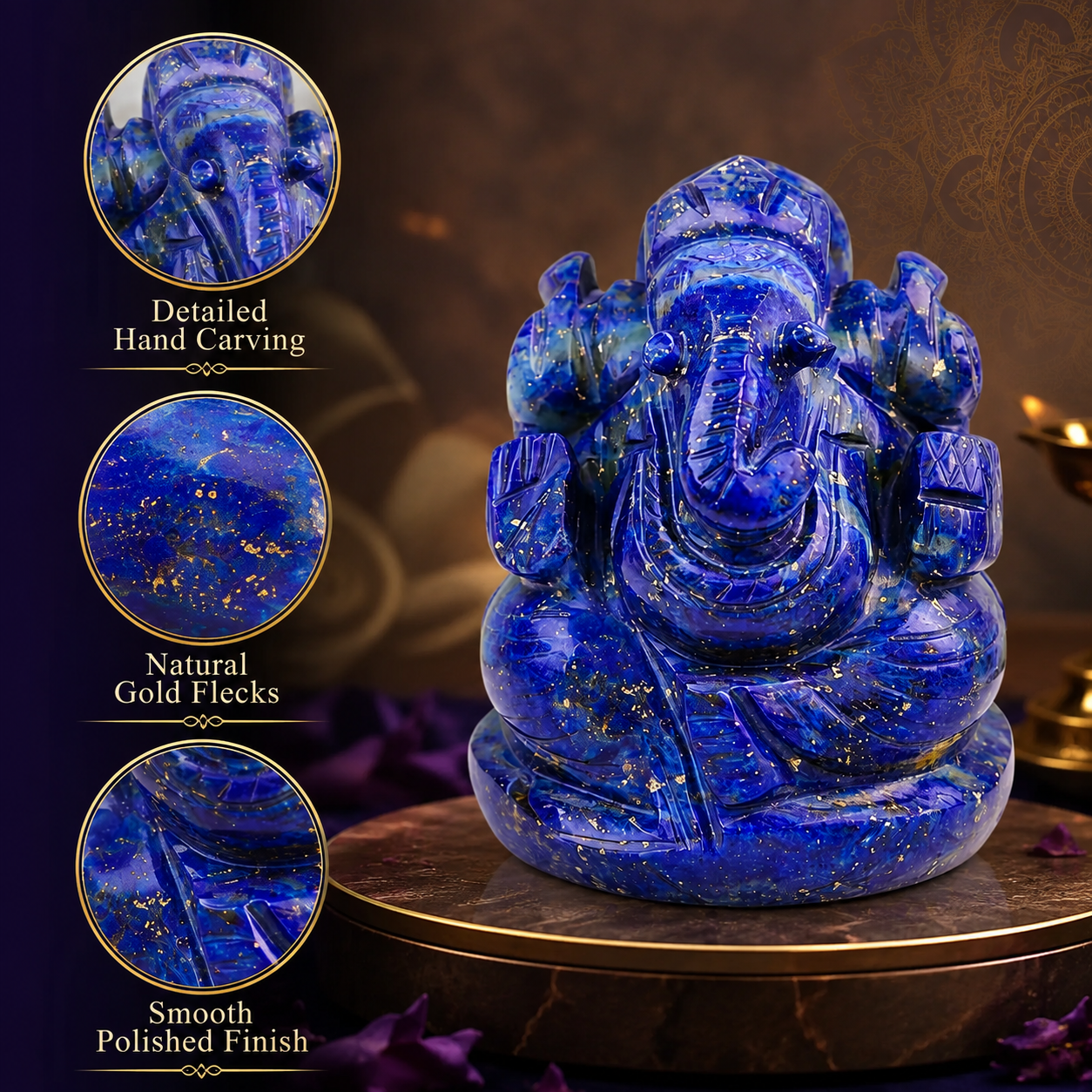 LAPIS LAZULI CRYSTAL GANESH JI (STONE OF GOD) SIZE: 2 INCHES, 80-100 GMS