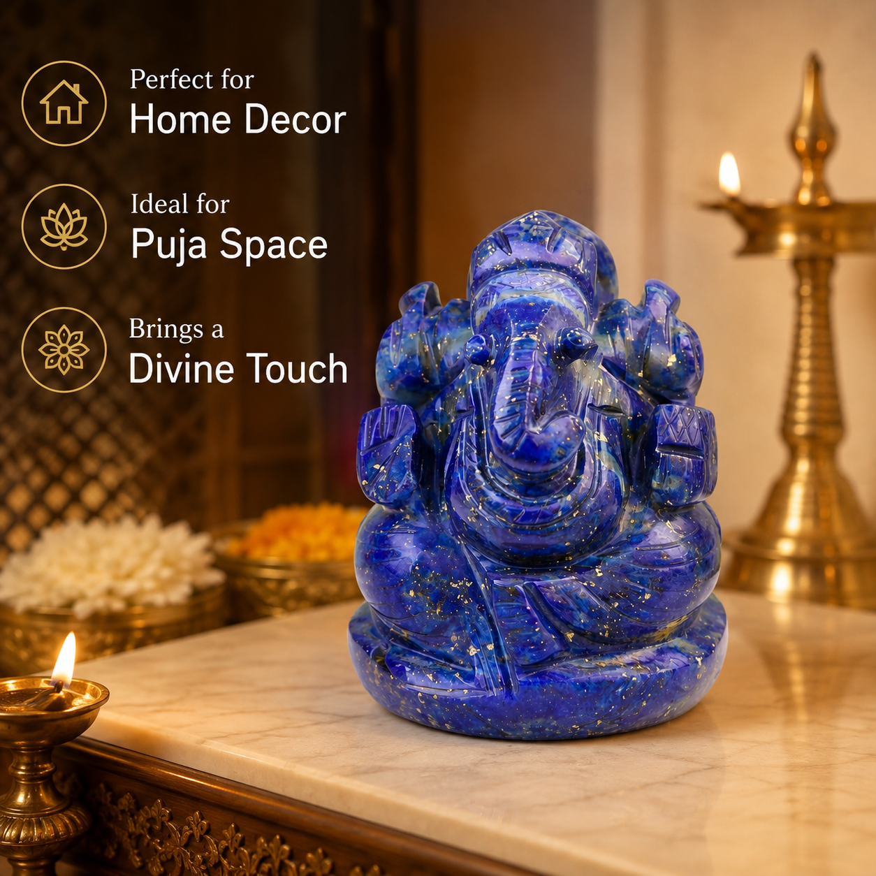 LAPIS LAZULI CRYSTAL GANESH JI (STONE OF GOD) SIZE: 2 INCHES, 80-100 GMS