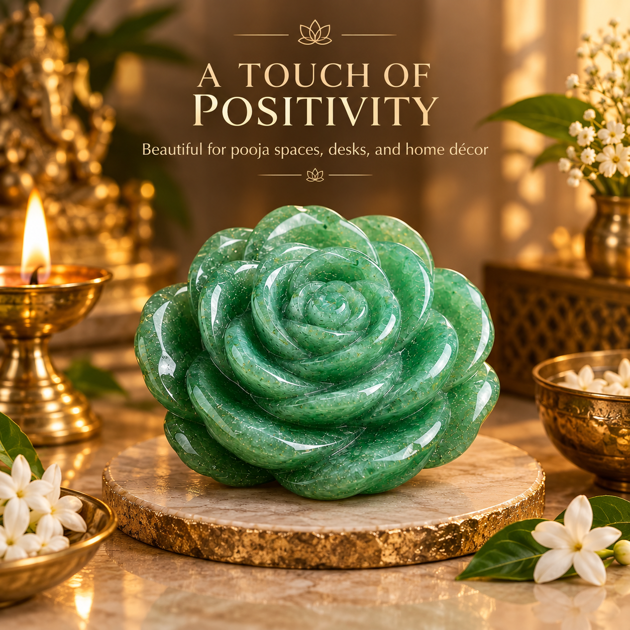 GREEN AVENTURINE CRYSTAL FLOWER (STONE OF OPPORTUNITY) SIZE: 2 INCHES, 80-100 GMS