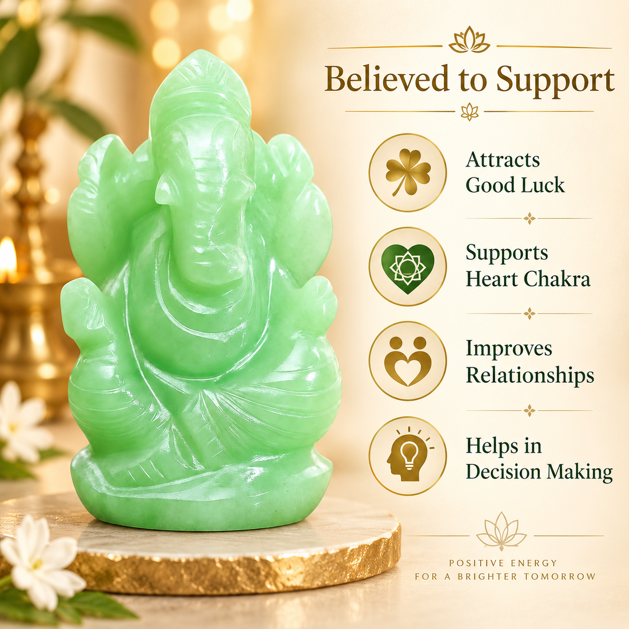 GREEN AVENTURINE CRYSTAL GANESH JI (STONE OF OPPORTUNITY) SIZE: 2 INCHES, 80-100 GMS
