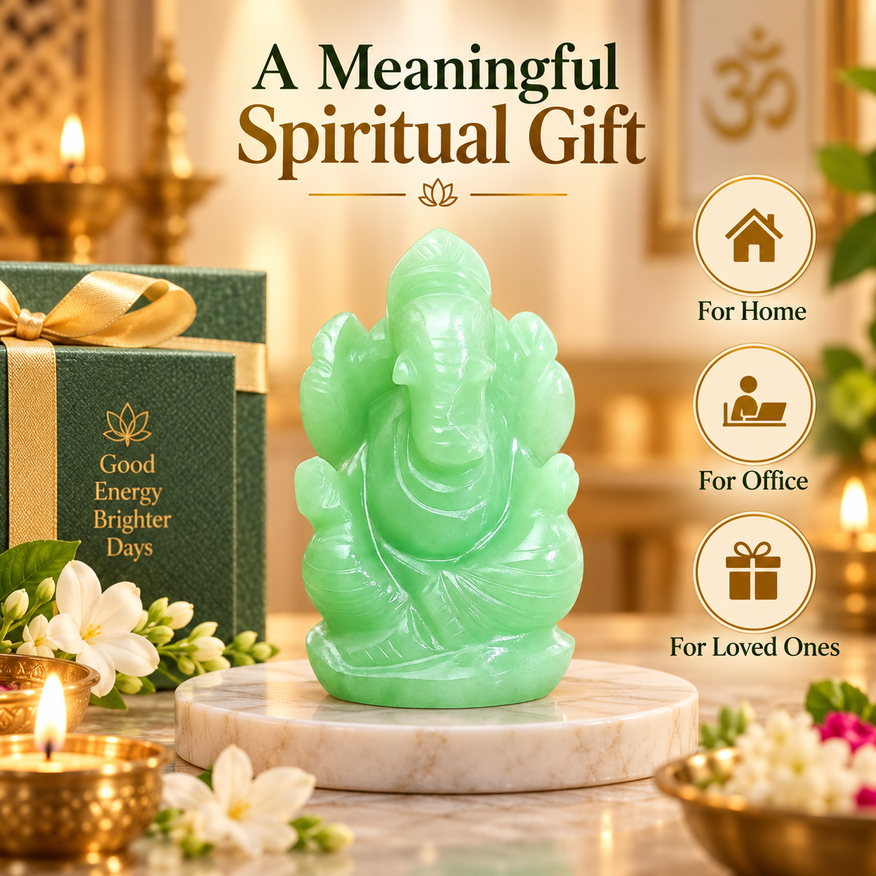 GREEN AVENTURINE CRYSTAL GANESH JI (STONE OF OPPORTUNITY) SIZE: 2 INCHES, 80-100 GMS