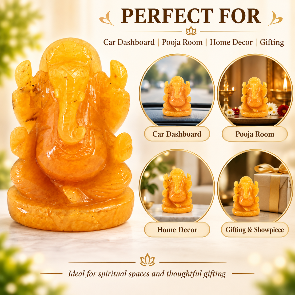 CITRINE CRYSTAL GANESH JI (HAPPY STONE) SIZE: 2 INCHES, 80-100 GMS