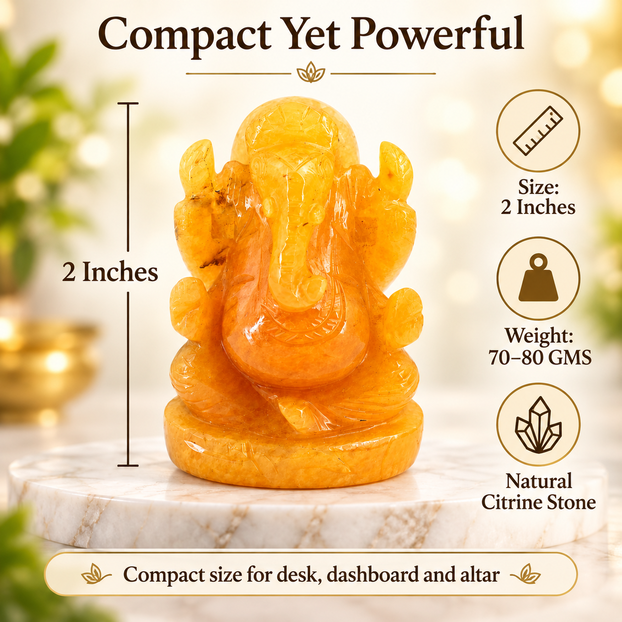 CITRINE CRYSTAL GANESH JI (HAPPY STONE) SIZE: 2 INCHES, 80-100 GMS