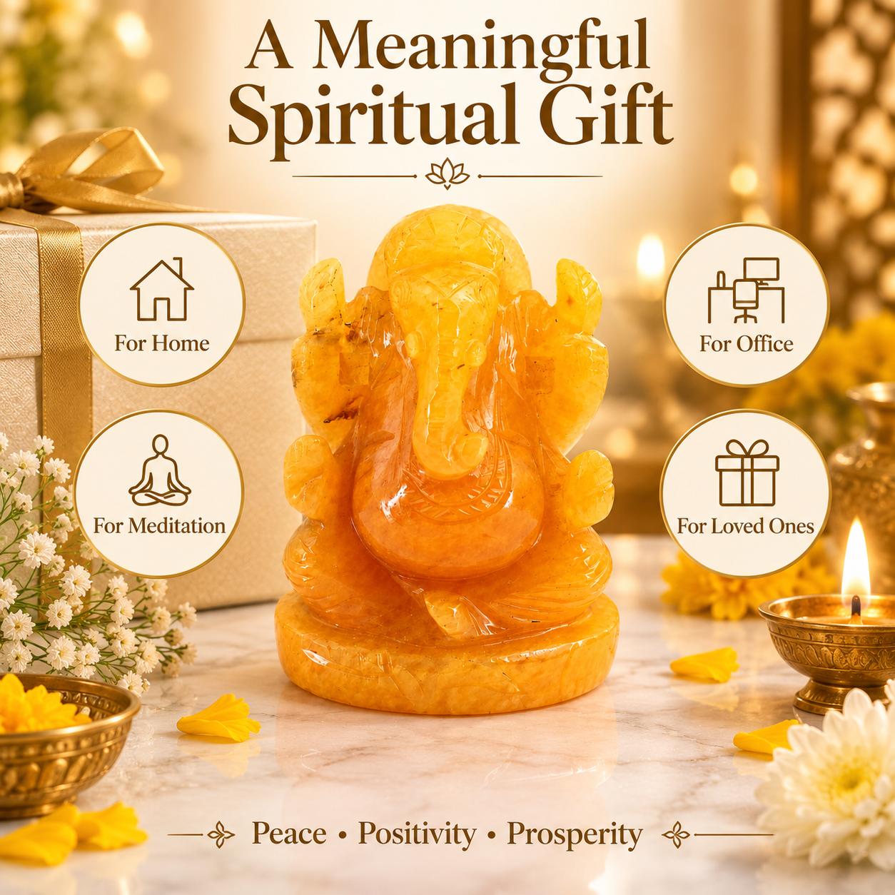CITRINE CRYSTAL GANESH JI (HAPPY STONE) SIZE: 2 INCHES, 80-100 GMS