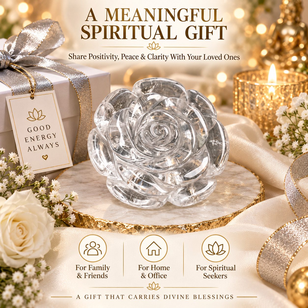 CLEAR QUARTZ CRYSTAL FLOWER (STONE OF POWER) SIZE: 2 INCHES, 80-100 GMS