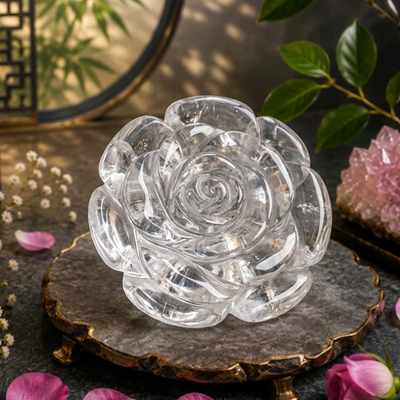CLEAR QUARTZ CRYSTAL FLOWER (STONE OF POWER) SIZE: 2 INCHES, 60-80 GMS