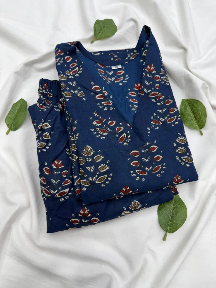 Indigo Bagru Handblock Print Top & Bottom Set for Women