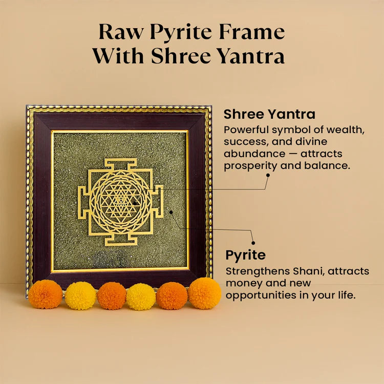 SHREE YANTRA RAW PYRITE FRAME  (7.5 X 7.5 INCHES)
