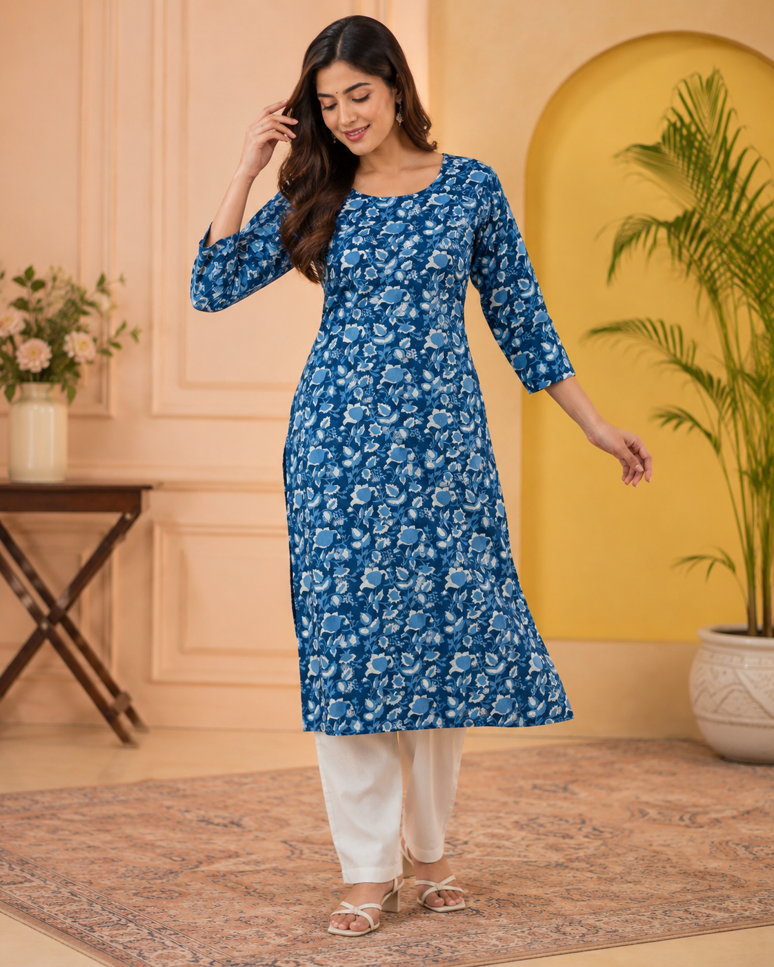 Cotton Indigo Blue Top & Bottom Set