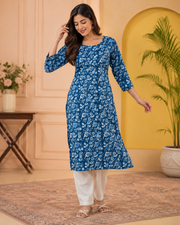 Cotton Indigo Blue Top & Bottom Set