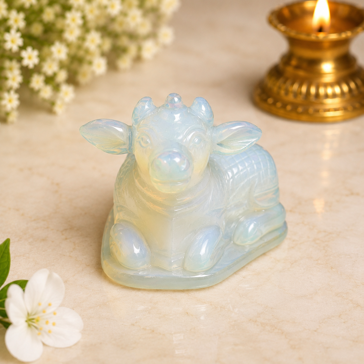 OPALITE CRYSTAL NANDI JI (MOON STONE)  SIZE: 3 INCHES, 150 GMS