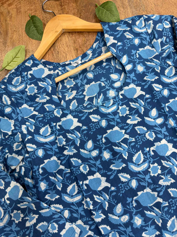 Cotton Indigo Blue Top & Bottom Set